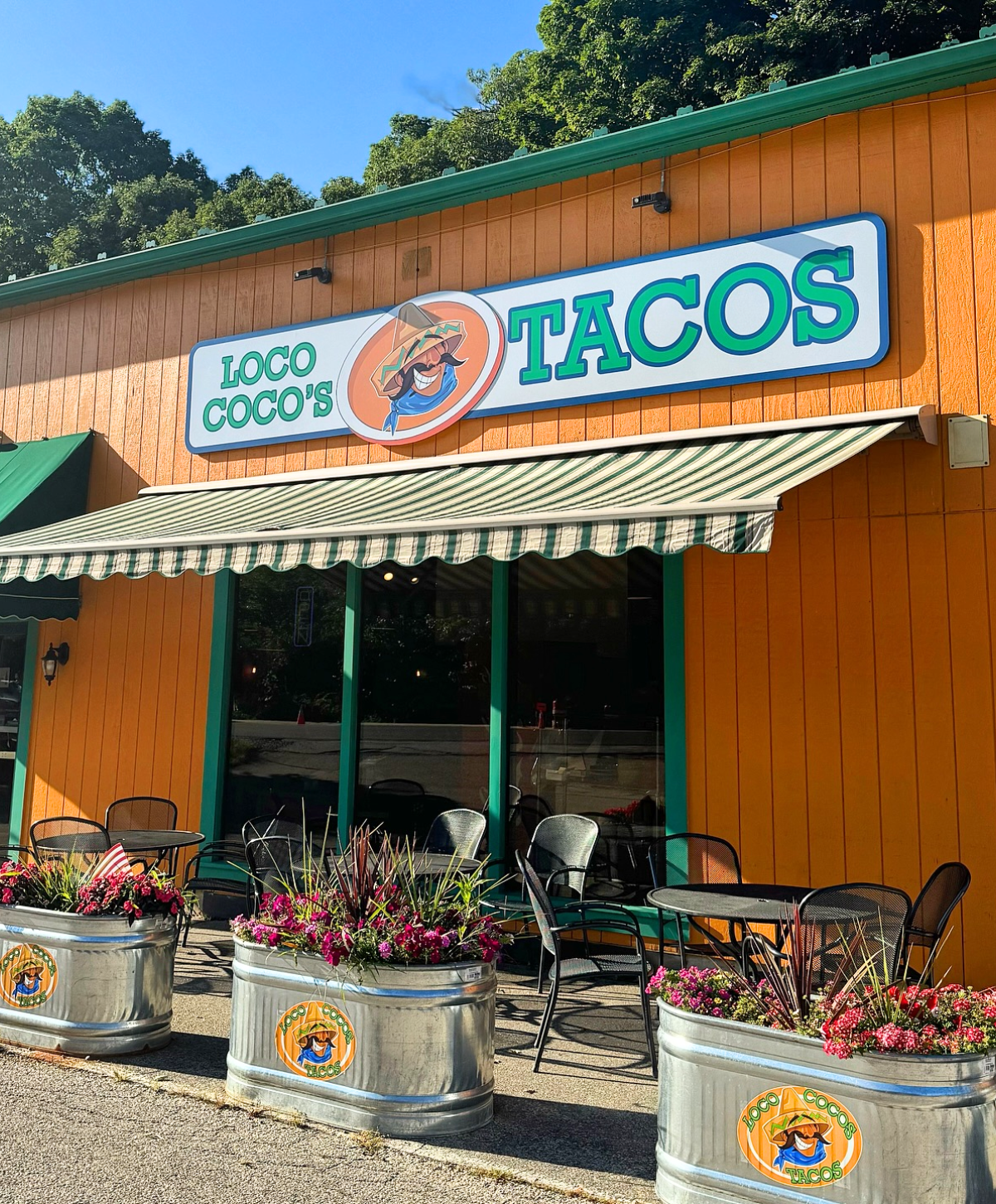 Outside Loco Cocos Tacos Mexican restaurant in Kittery Maine