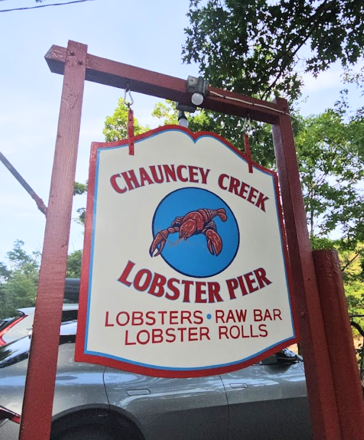 Signboard of Chauncey Creek Lobster Pier in Kittery Maine